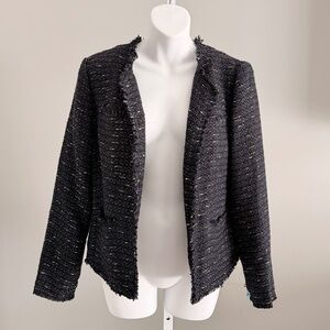ANINE BING Chic Raw Hem Tweed Open Front Jacket Sz S NEW $495!!